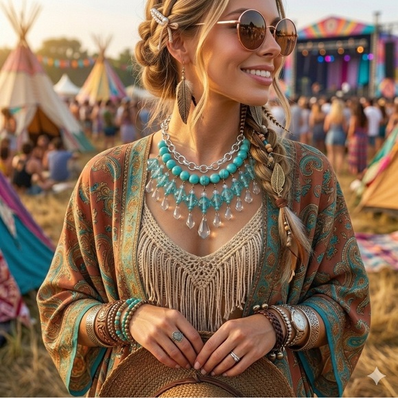Jewelry - Boho Coastal Cowgirl Silver and Blue Beaded Necklace